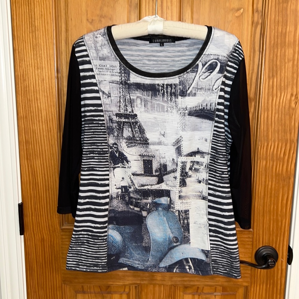 COMPLIMENTS TOP WITH SHEER SLEEVES, SIZE L